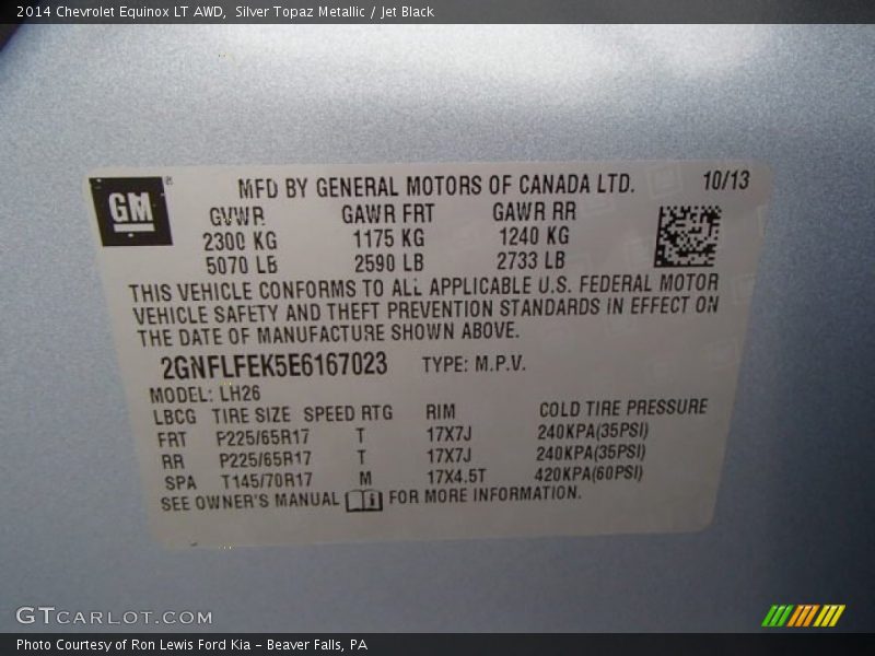 Silver Topaz Metallic / Jet Black 2014 Chevrolet Equinox LT AWD