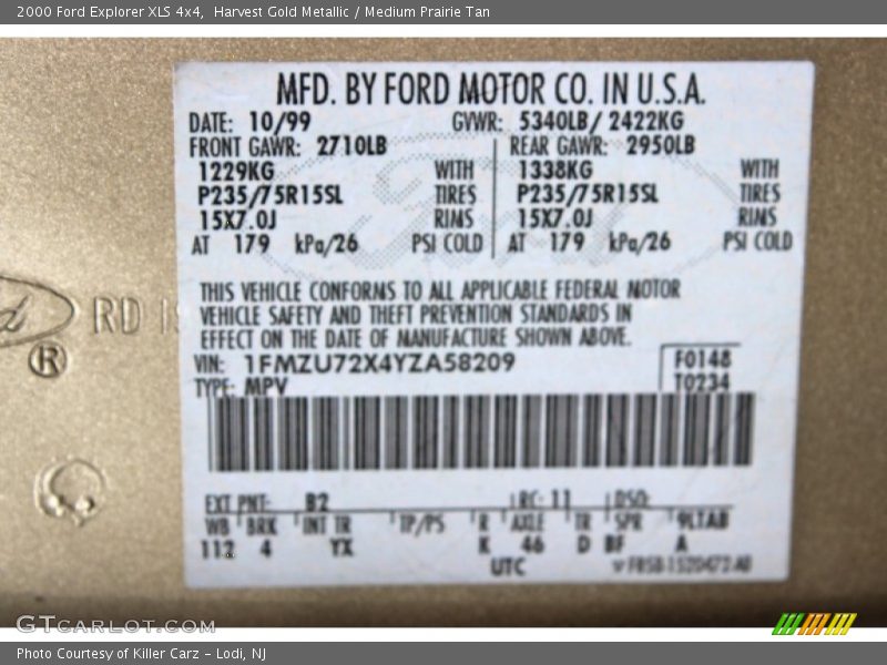 Harvest Gold Metallic / Medium Prairie Tan 2000 Ford Explorer XLS 4x4