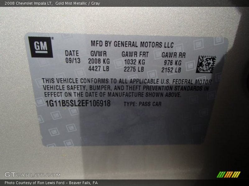 Gold Mist Metallic / Gray 2008 Chevrolet Impala LT