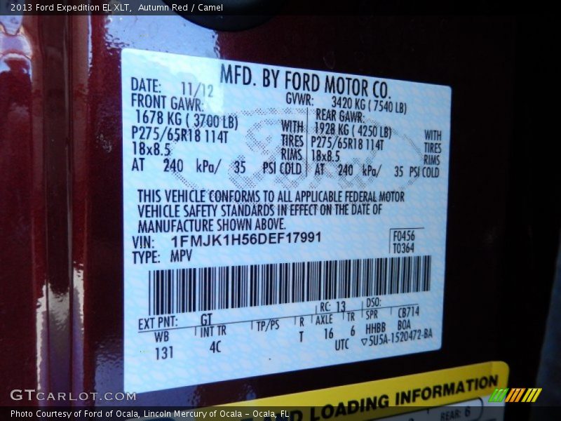 Autumn Red / Camel 2013 Ford Expedition EL XLT