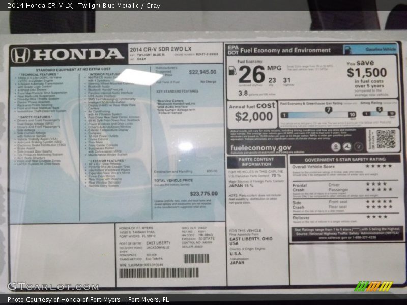 Twilight Blue Metallic / Gray 2014 Honda CR-V LX