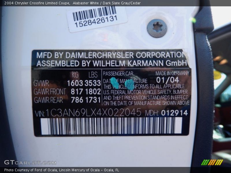 Info Tag of 2004 Crossfire Limited Coupe