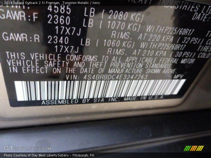 Tungsten Metallic / Ivory 2014 Subaru Outback 2.5i Premium