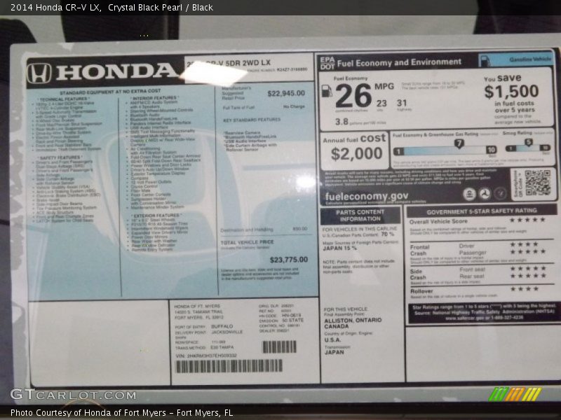 Crystal Black Pearl / Black 2014 Honda CR-V LX