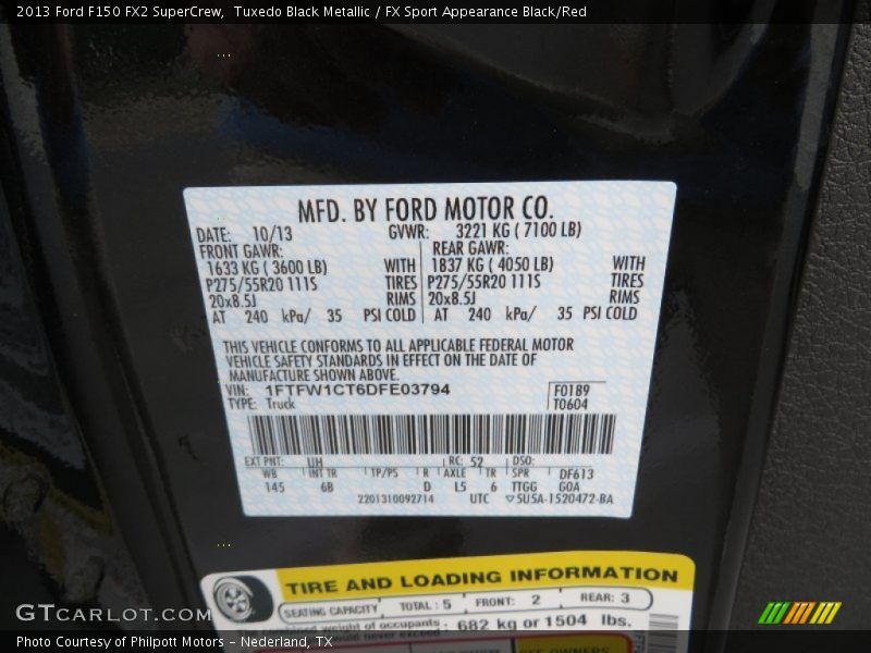 Tuxedo Black Metallic / FX Sport Appearance Black/Red 2013 Ford F150 FX2 SuperCrew