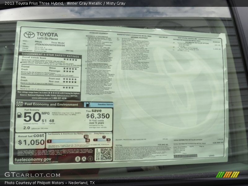Winter Gray Metallic / Misty Gray 2013 Toyota Prius Three Hybrid