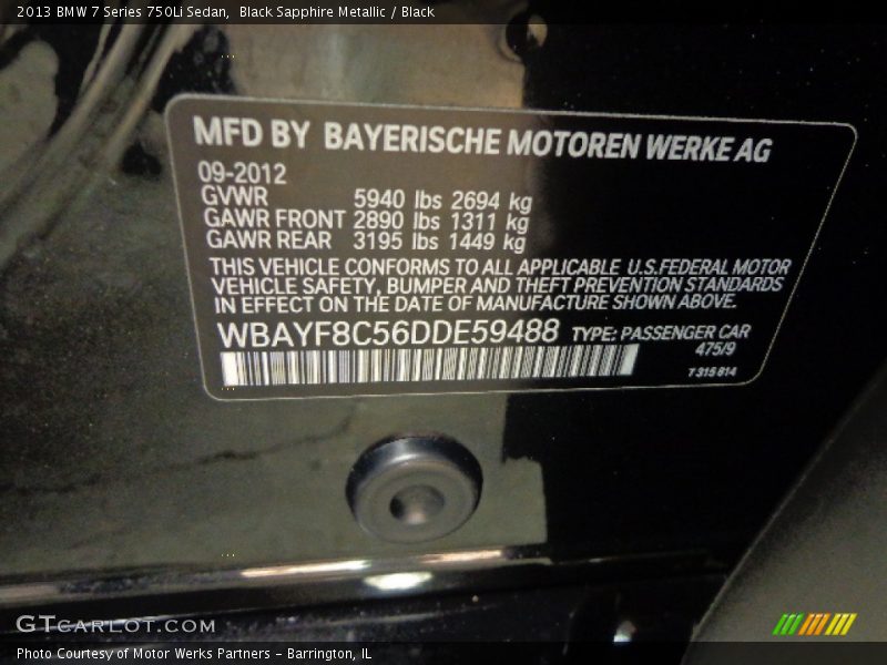 Black Sapphire Metallic / Black 2013 BMW 7 Series 750Li Sedan