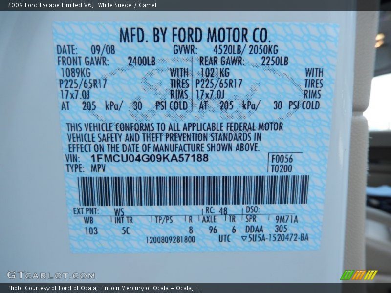 White Suede / Camel 2009 Ford Escape Limited V6