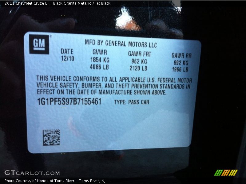 Black Granite Metallic / Jet Black 2011 Chevrolet Cruze LT