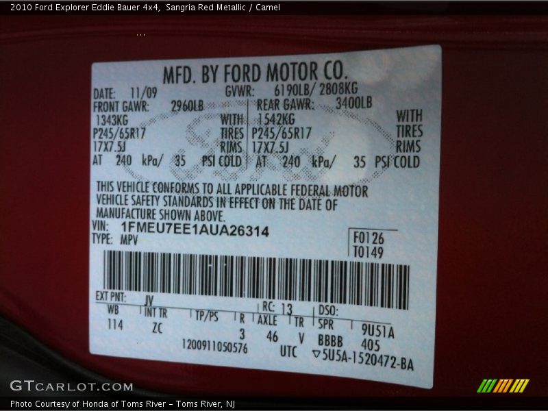 Sangria Red Metallic / Camel 2010 Ford Explorer Eddie Bauer 4x4