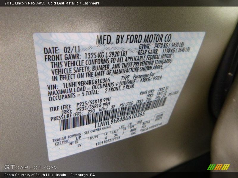 Gold Leaf Metallic / Cashmere 2011 Lincoln MKS AWD