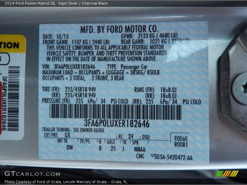 Ingot Silver / Charcoal Black 2014 Ford Fusion Hybrid SE
