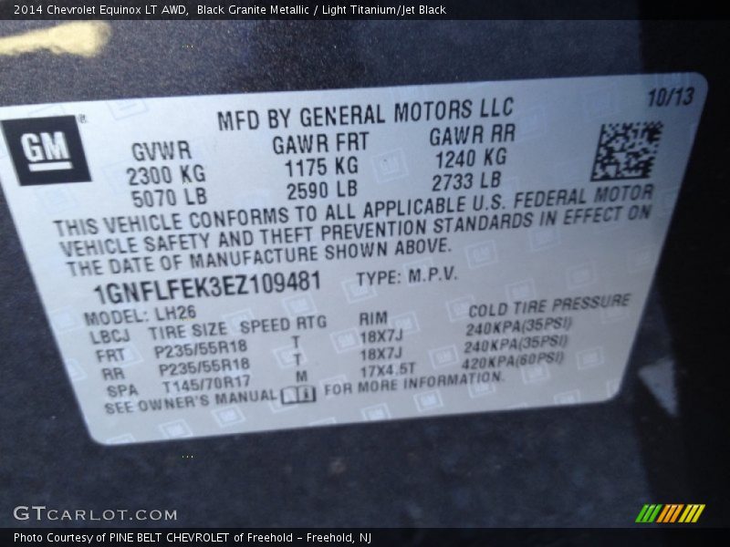 Black Granite Metallic / Light Titanium/Jet Black 2014 Chevrolet Equinox LT AWD