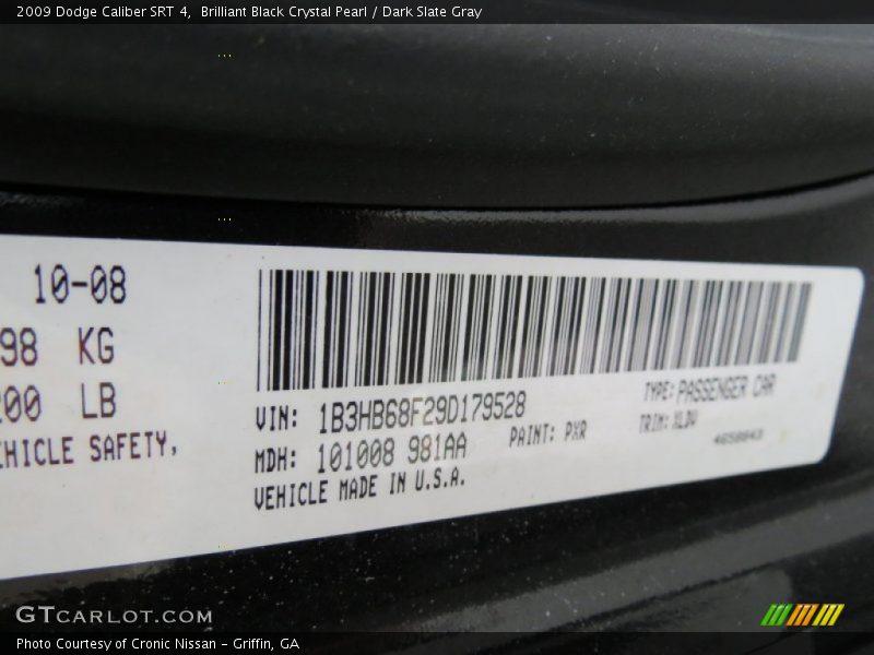 Brilliant Black Crystal Pearl / Dark Slate Gray 2009 Dodge Caliber SRT 4
