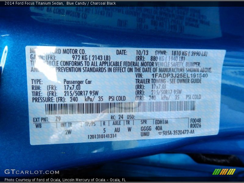 Blue Candy / Charcoal Black 2014 Ford Focus Titanium Sedan