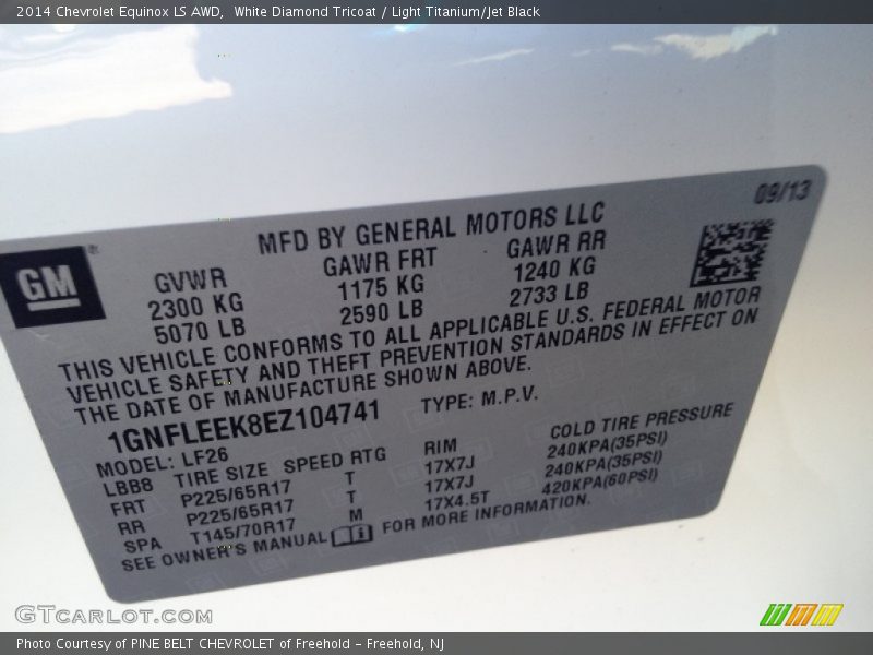 White Diamond Tricoat / Light Titanium/Jet Black 2014 Chevrolet Equinox LS AWD