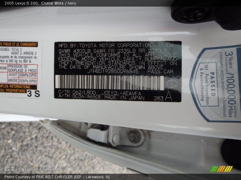 Crystal White / Ivory 2005 Lexus IS 300