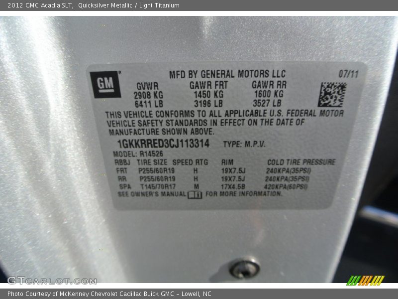 Quicksilver Metallic / Light Titanium 2012 GMC Acadia SLT