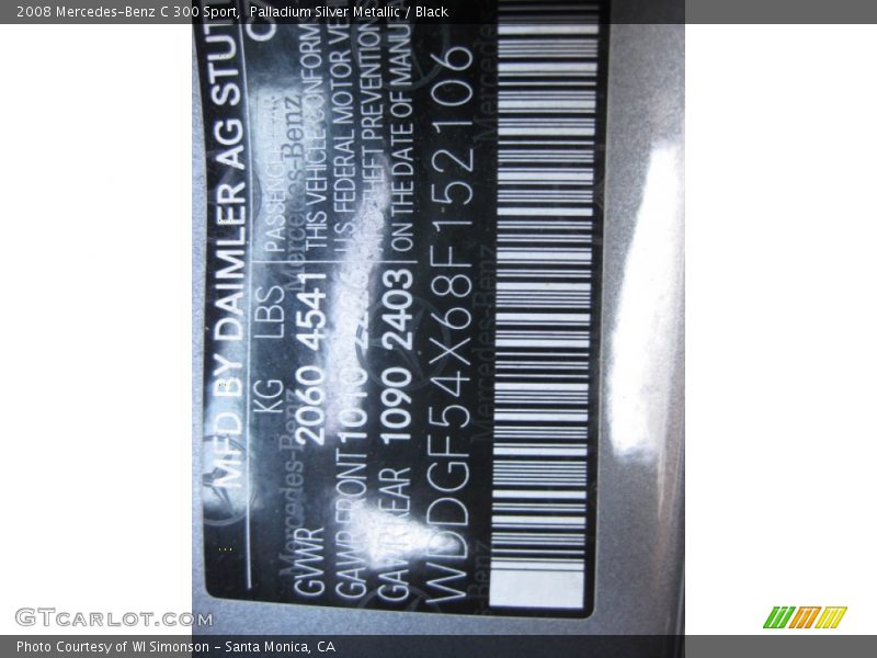 Palladium Silver Metallic / Black 2008 Mercedes-Benz C 300 Sport