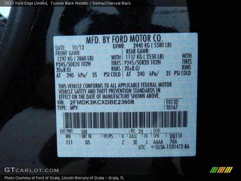 Tuxedo Black Metallic / Sienna/Charcoal Black 2013 Ford Edge Limited