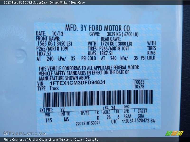 Oxford White / Steel Gray 2013 Ford F150 XLT SuperCab