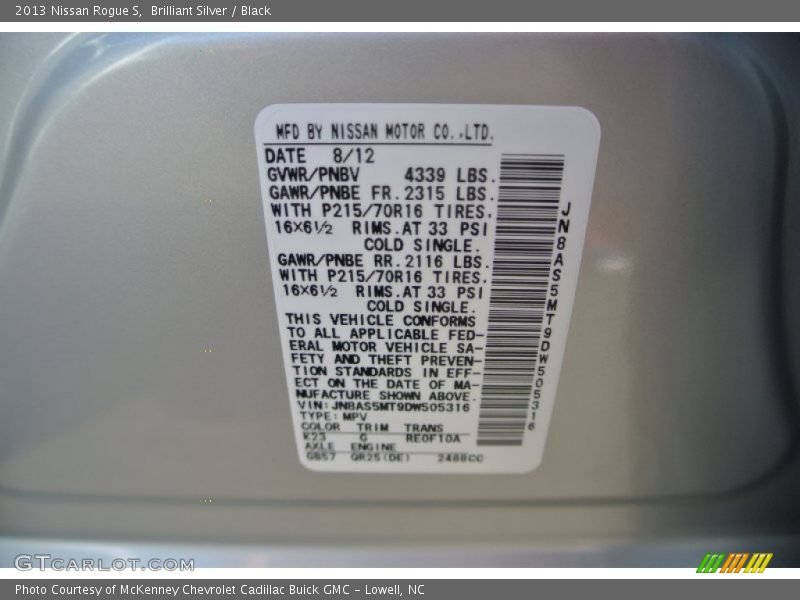 Brilliant Silver / Black 2013 Nissan Rogue S