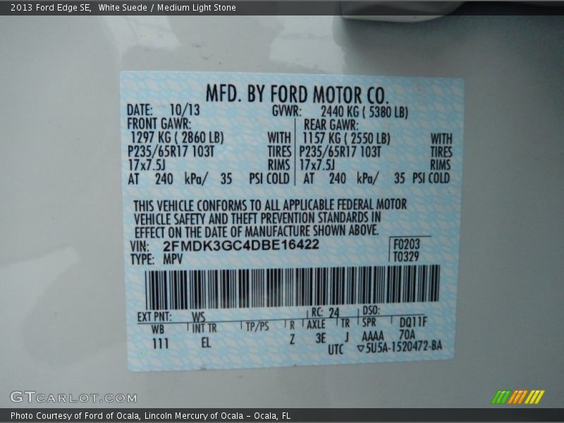 White Suede / Medium Light Stone 2013 Ford Edge SE