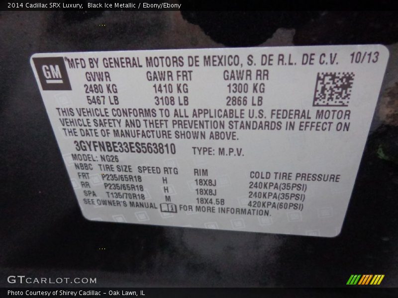 Black Ice Metallic / Ebony/Ebony 2014 Cadillac SRX Luxury