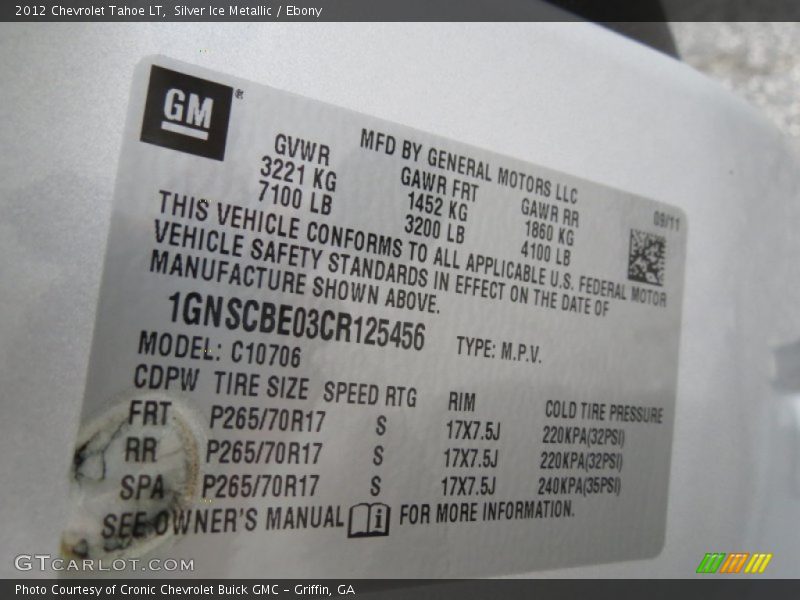 Silver Ice Metallic / Ebony 2012 Chevrolet Tahoe LT