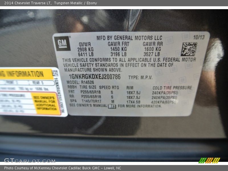 Tungsten Metallic / Ebony 2014 Chevrolet Traverse LT
