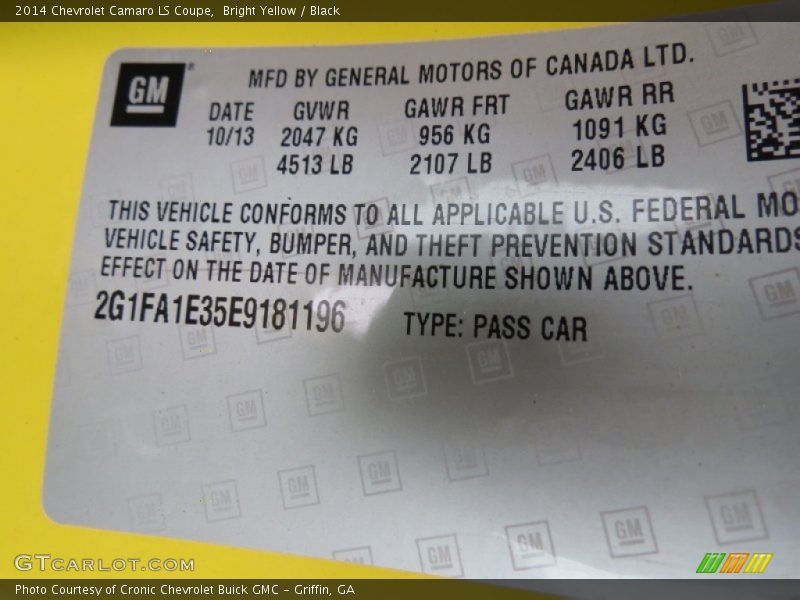 Bright Yellow / Black 2014 Chevrolet Camaro LS Coupe
