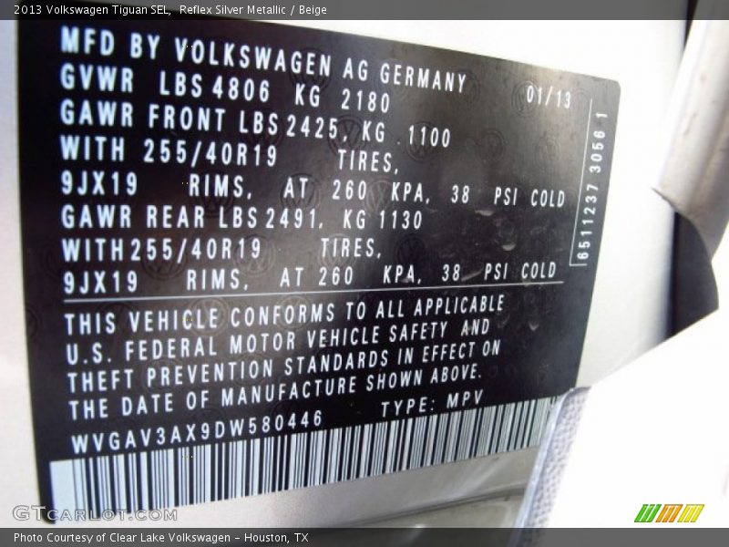 Reflex Silver Metallic / Beige 2013 Volkswagen Tiguan SEL