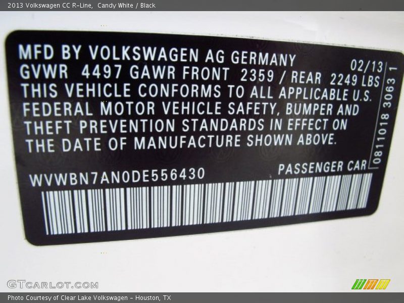 Candy White / Black 2013 Volkswagen CC R-Line