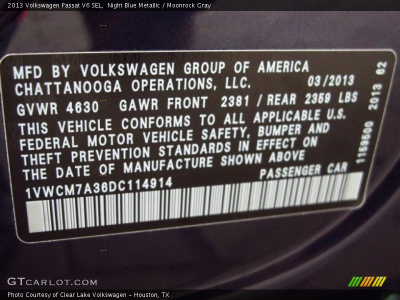 Night Blue Metallic / Moonrock Gray 2013 Volkswagen Passat V6 SEL