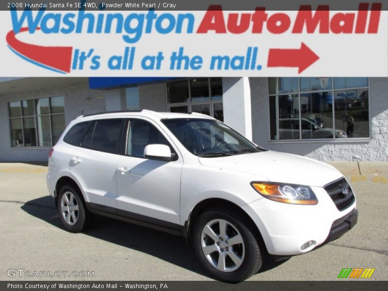Powder White Pearl / Gray 2008 Hyundai Santa Fe SE 4WD