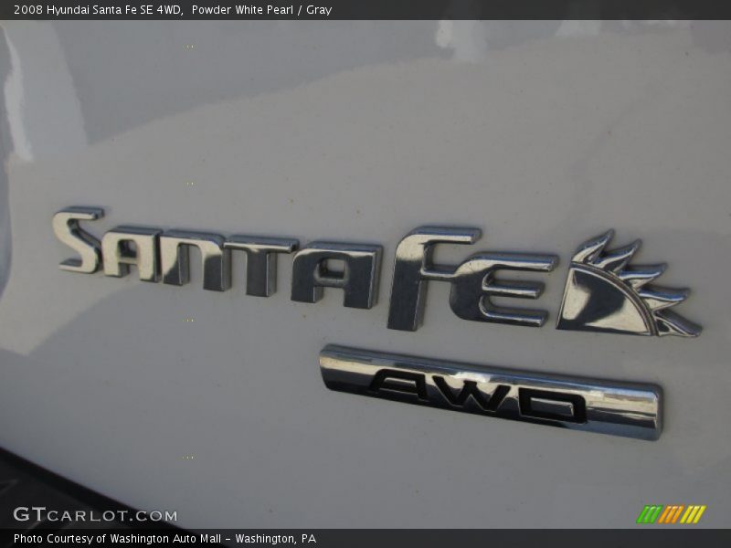 Powder White Pearl / Gray 2008 Hyundai Santa Fe SE 4WD