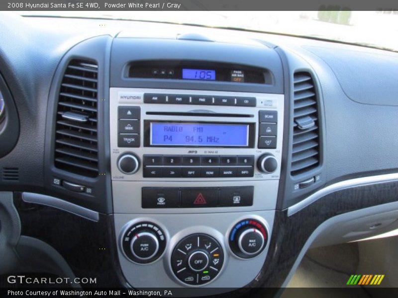 Powder White Pearl / Gray 2008 Hyundai Santa Fe SE 4WD