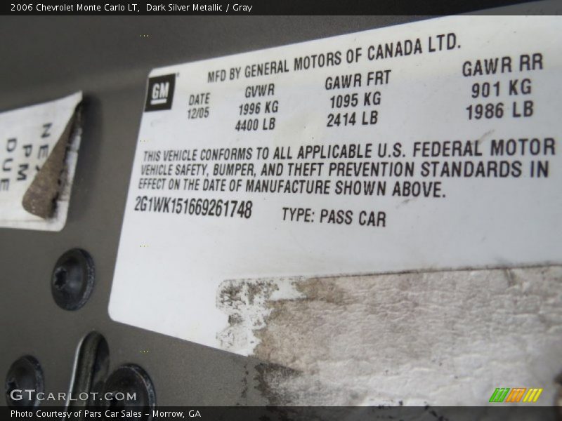 Dark Silver Metallic / Gray 2006 Chevrolet Monte Carlo LT