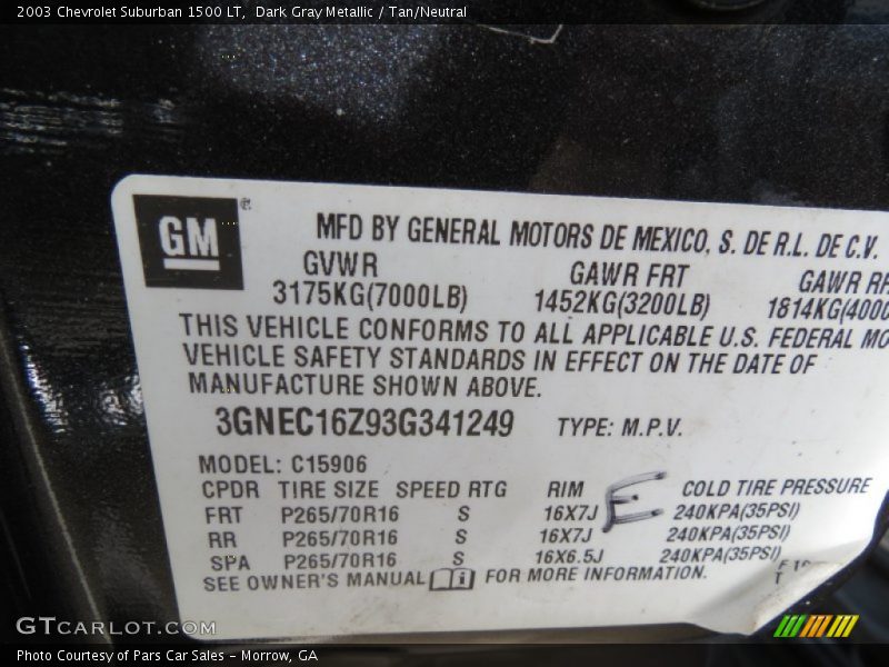 Dark Gray Metallic / Tan/Neutral 2003 Chevrolet Suburban 1500 LT