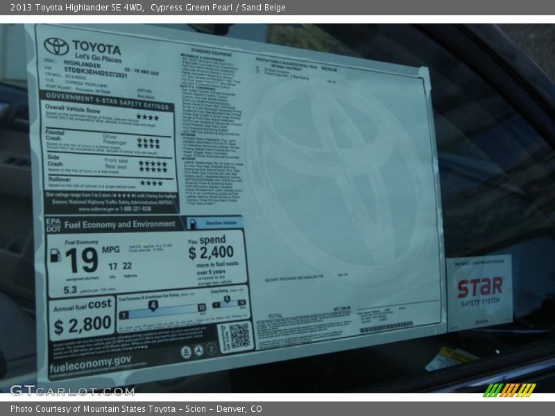 Cypress Green Pearl / Sand Beige 2013 Toyota Highlander SE 4WD