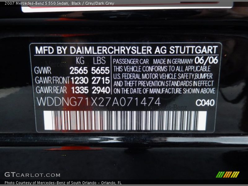 Black / Grey/Dark Grey 2007 Mercedes-Benz S 550 Sedan