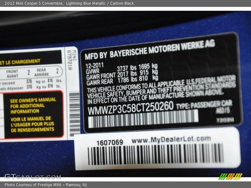 Lightning Blue Metallic / Carbon Black 2012 Mini Cooper S Convertible