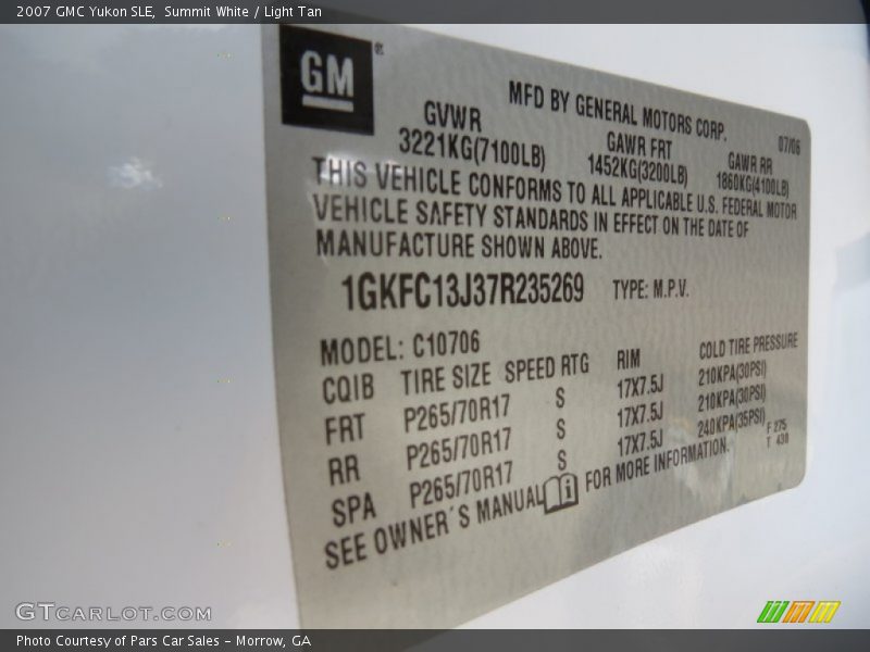 Summit White / Light Tan 2007 GMC Yukon SLE