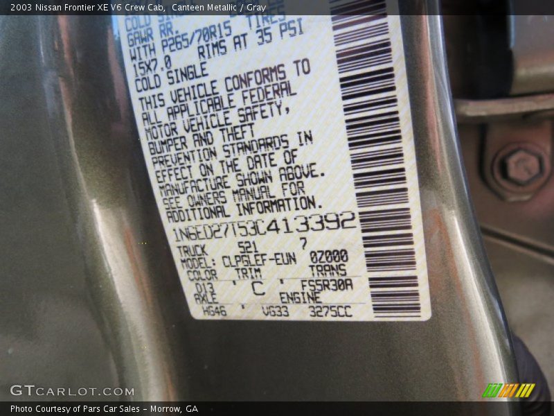 Canteen Metallic / Gray 2003 Nissan Frontier XE V6 Crew Cab