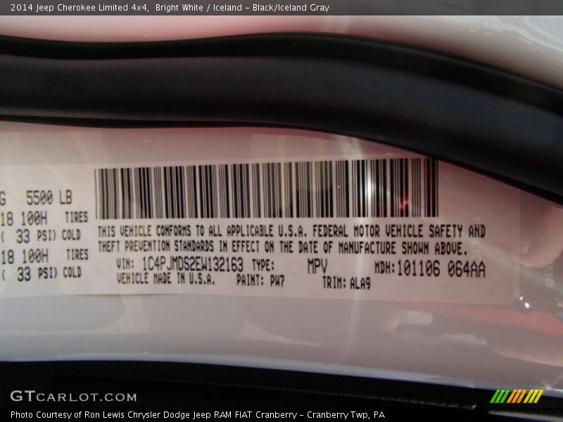 Bright White / Iceland - Black/Iceland Gray 2014 Jeep Cherokee Limited 4x4