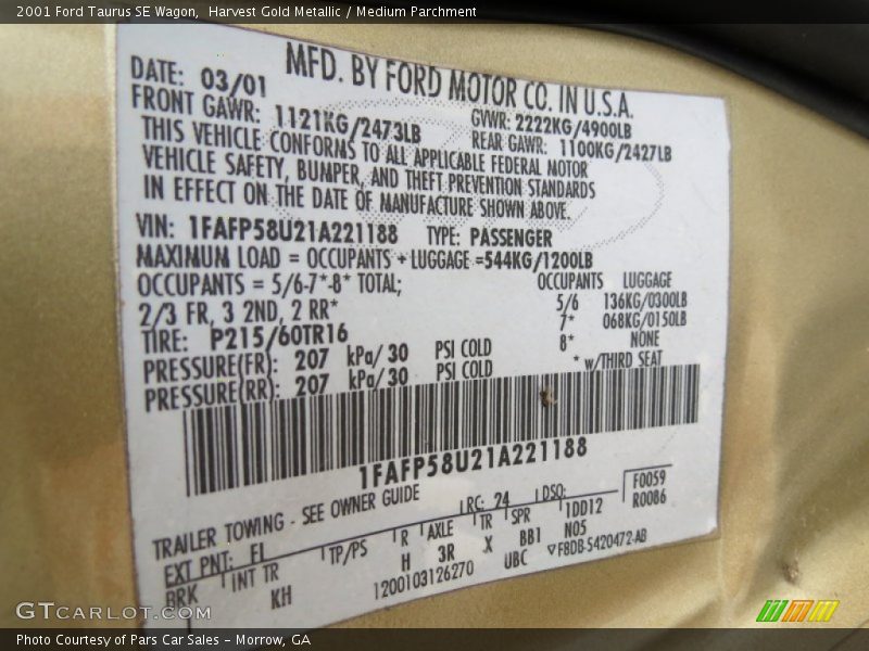 Harvest Gold Metallic / Medium Parchment 2001 Ford Taurus SE Wagon