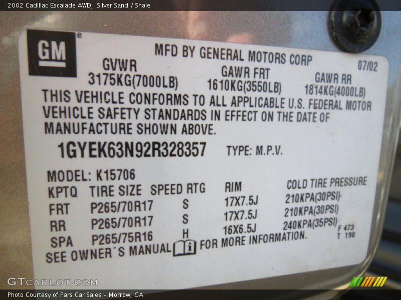 Silver Sand / Shale 2002 Cadillac Escalade AWD