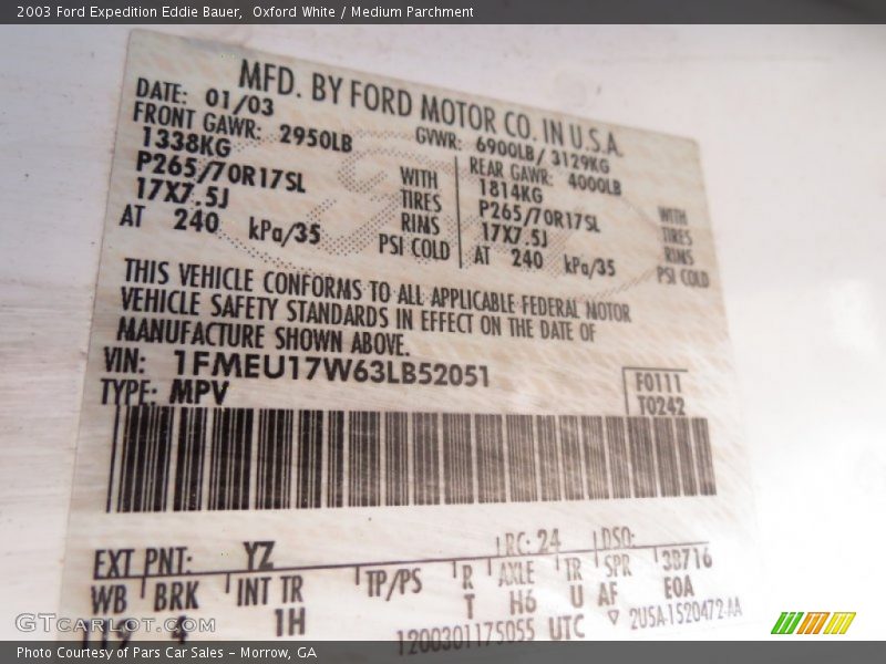 Oxford White / Medium Parchment 2003 Ford Expedition Eddie Bauer