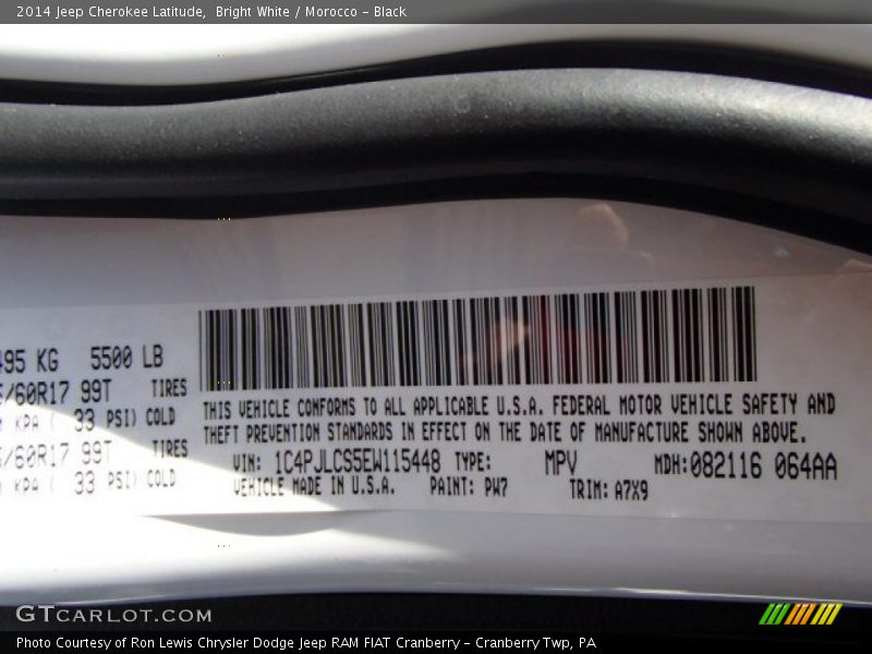 2014 Cherokee Latitude Bright White Color Code PW7