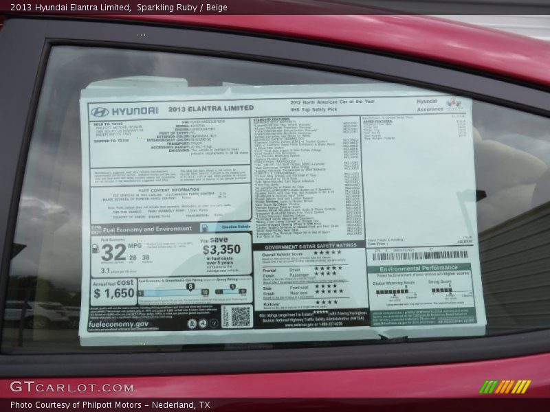 Sparkling Ruby / Beige 2013 Hyundai Elantra Limited